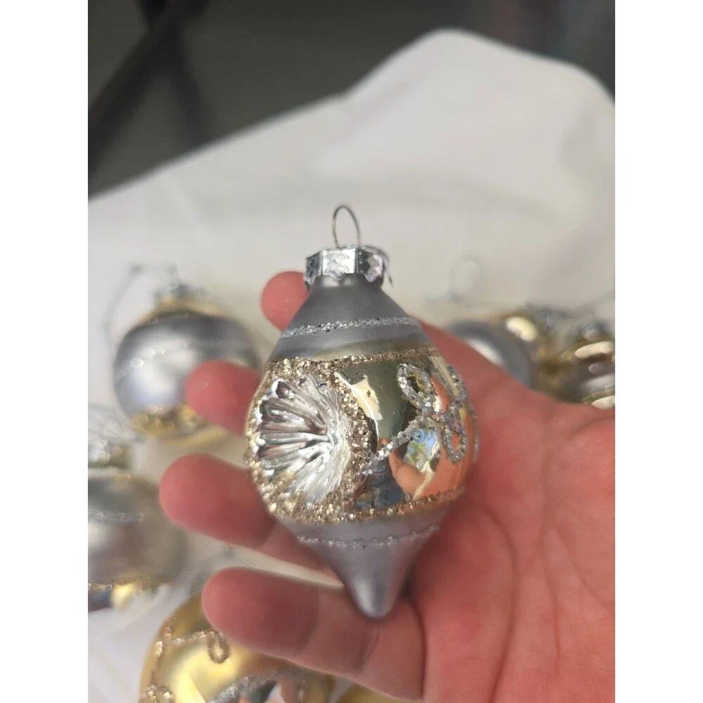 RAZ Imports Vintage Reflector Ornaments Silver/Gold Glass Set of 10 Christmas
